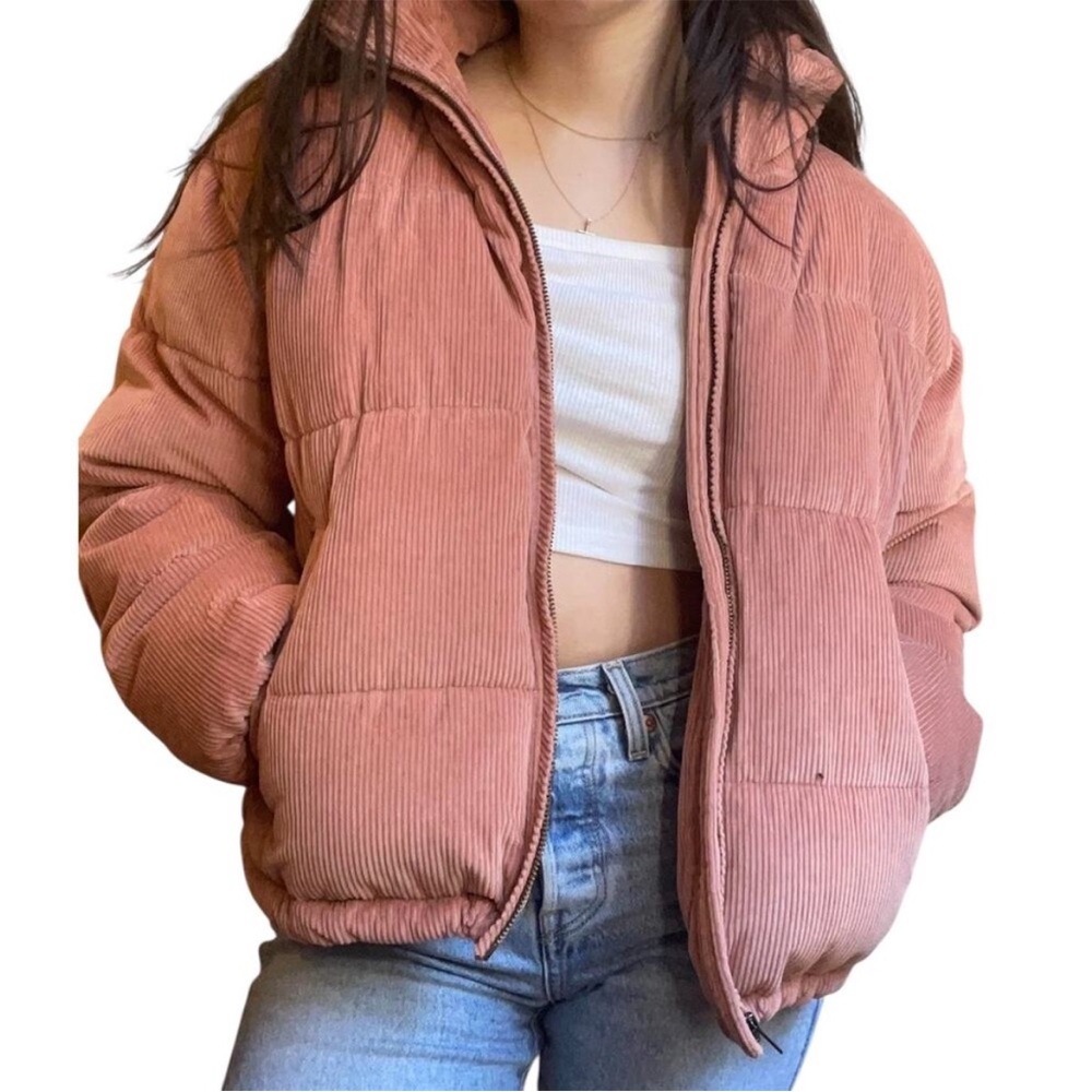 Women's Pink AE Corduroy Puffer Jacket